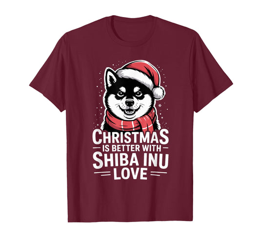 Cute Xmas Puppy Dog Christmas is Better with Shiba Inu Love T-Shirt