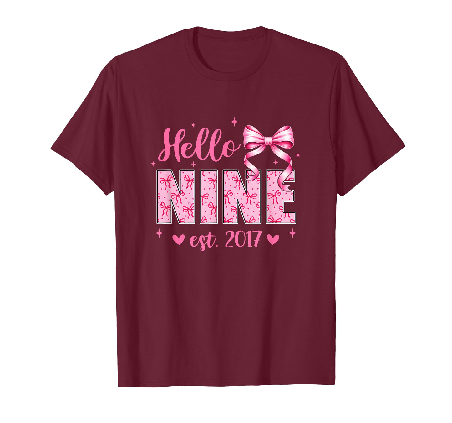 Hello Nine Est 2017 Coquette Bow 9Th Birthday Girl 9 Years T-Shirt