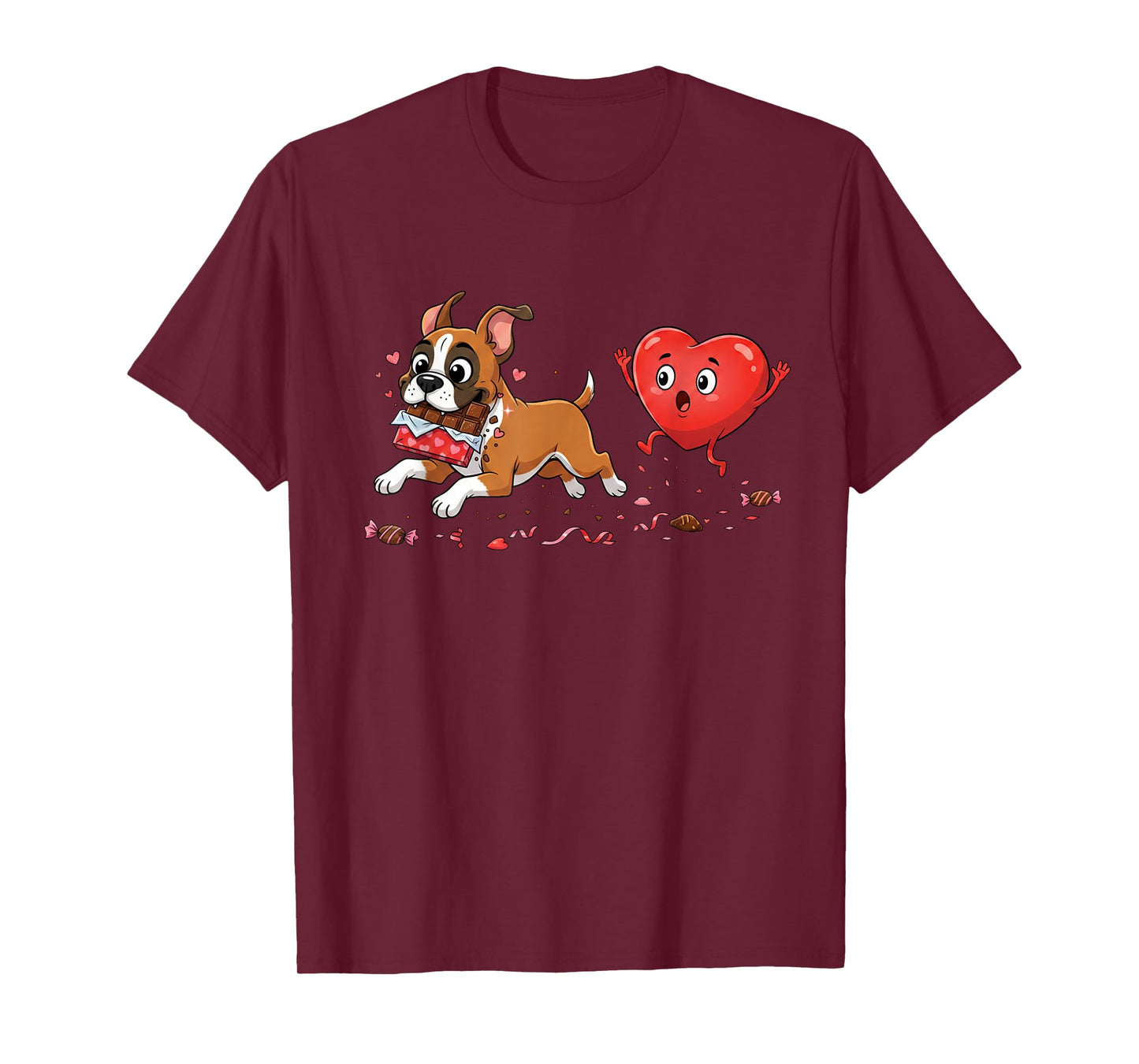 Funny Boxer Dog Heart Chocolate Valentine Womens Mens Kids T-Shirt