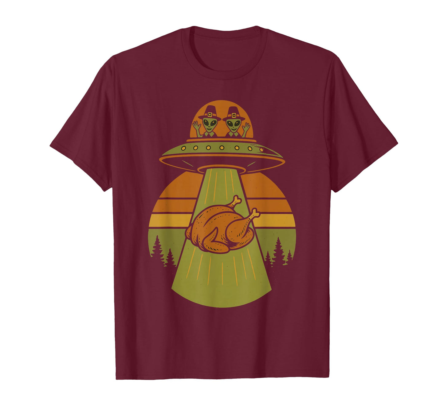 Thanksgiving Alien UFO Turkey Abduction Retro Design T-Shirt