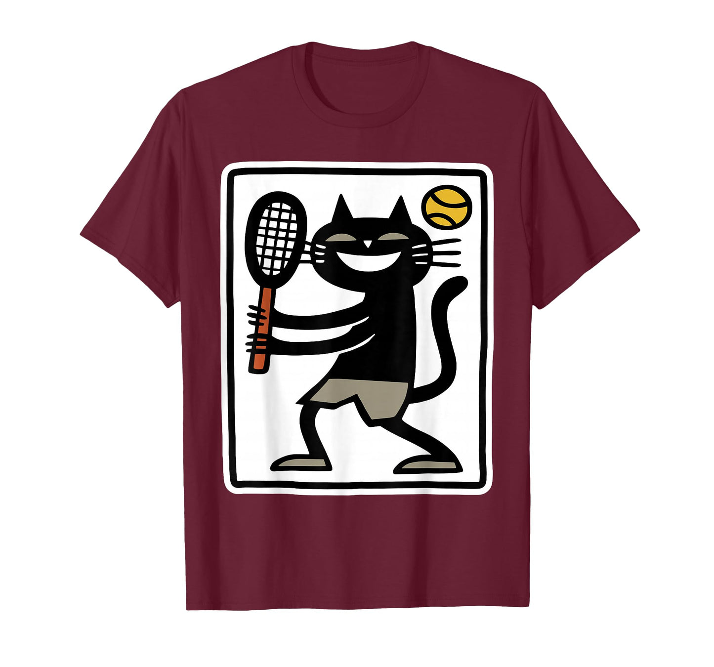 Black Cat Playing Tennis Funny Sports Retro Design T-Shirt