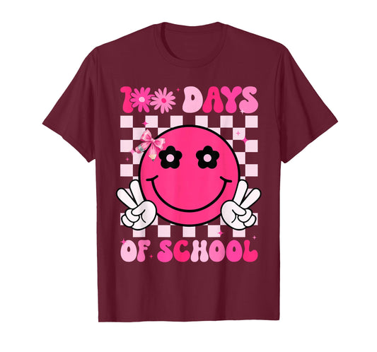 100 Days of School 100th Day Groovy Smile Face Kids Teacher T-Shirt