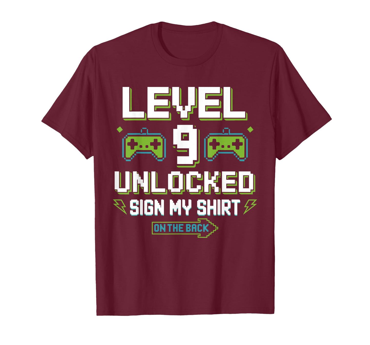 Level 9 Unlocked Sign My Shirt 9th Birthday Gamer Boy Kids T-Shirt