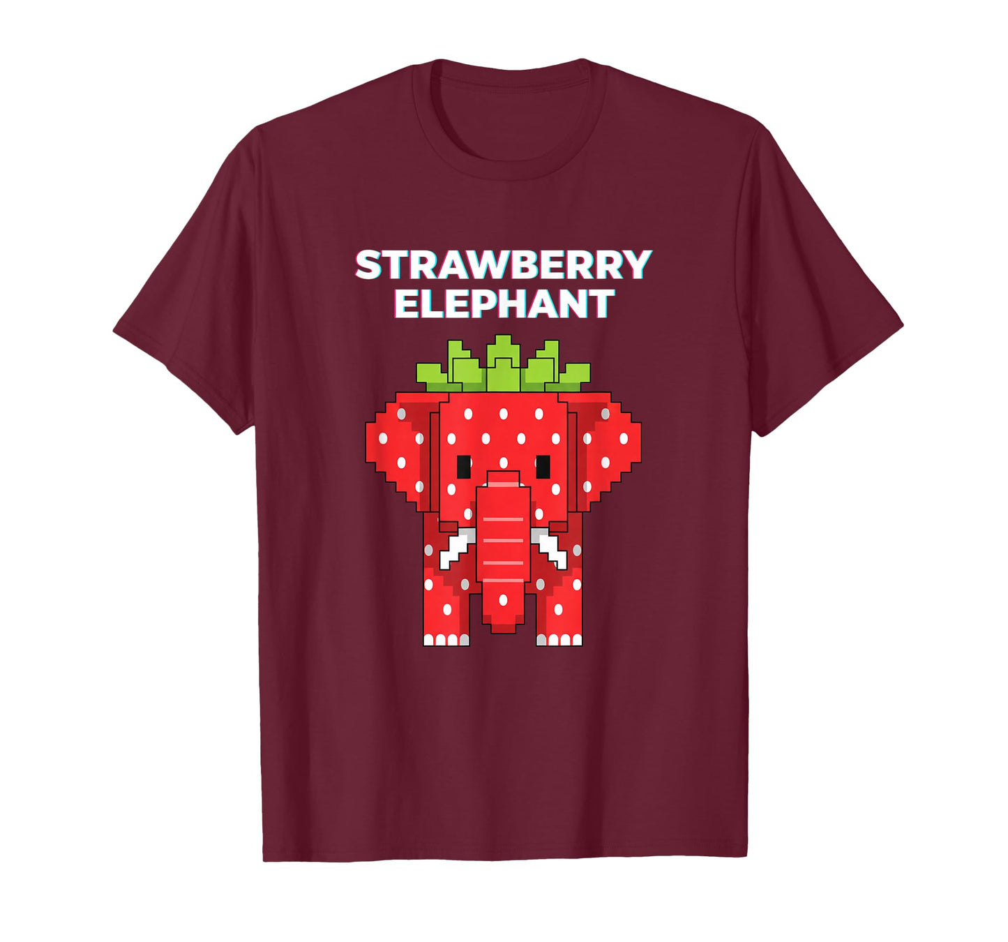 Strawberry Elephant Pixel Art Cute Jungle Animal Funny Kids T-Shirt