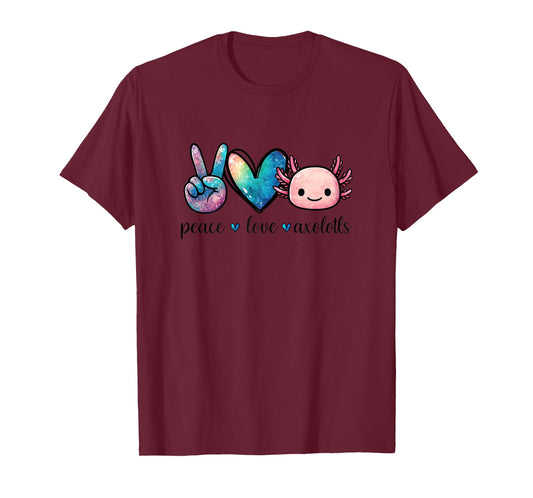 Peace Love Axolotls Cute and Colorful Galaxy Axolotl Women T-Shirt