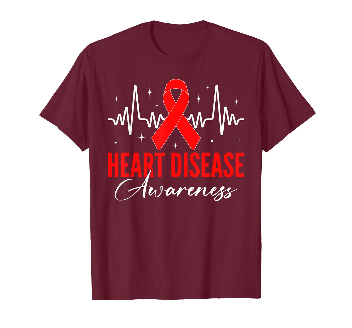 Heart Disease Awareness Day Warriors Red Ribbon Heartbeat T-Shirt