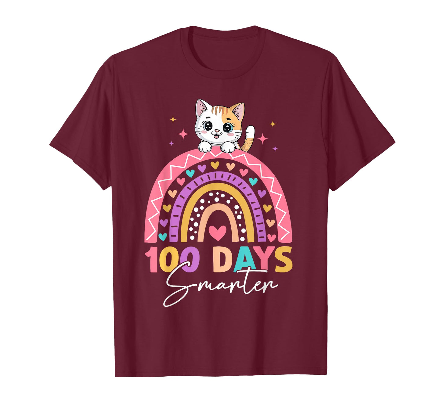 Rainbow 100 Days Smarter Cat Happy 100th Day of School Kids T-Shirt