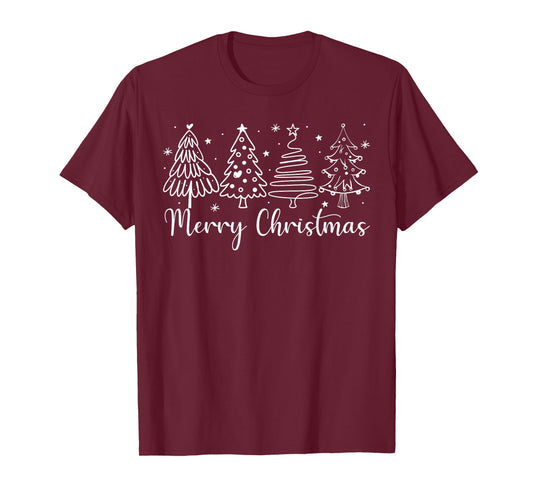 Merry Christmas Outline Xmas Tree for Family Men Women Kids T-Shirt