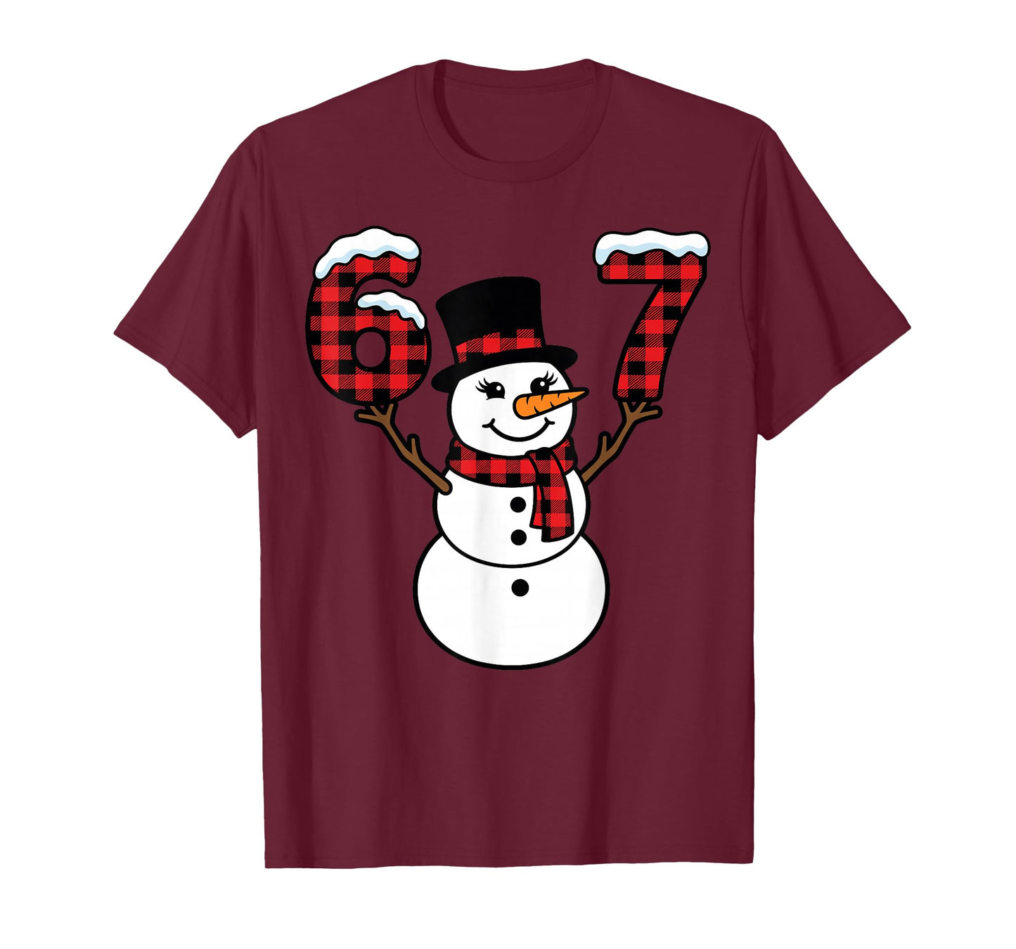 Snowman Buffalo Plaid 67 Cute Winter Number T-Shirt