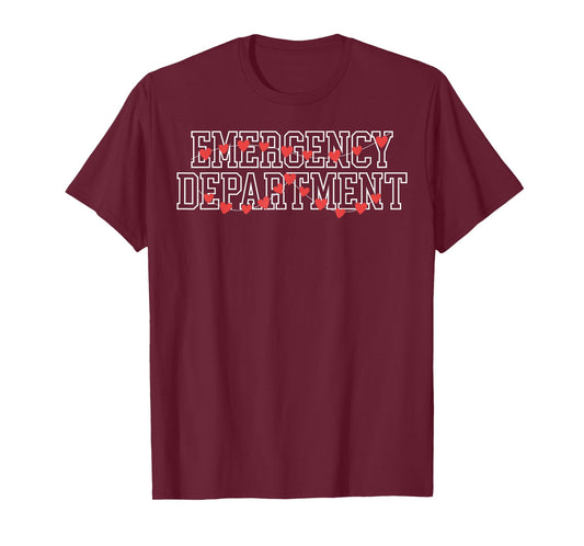Retro Emergency Department Heart Valentines ER Nurse Crew T-Shirt