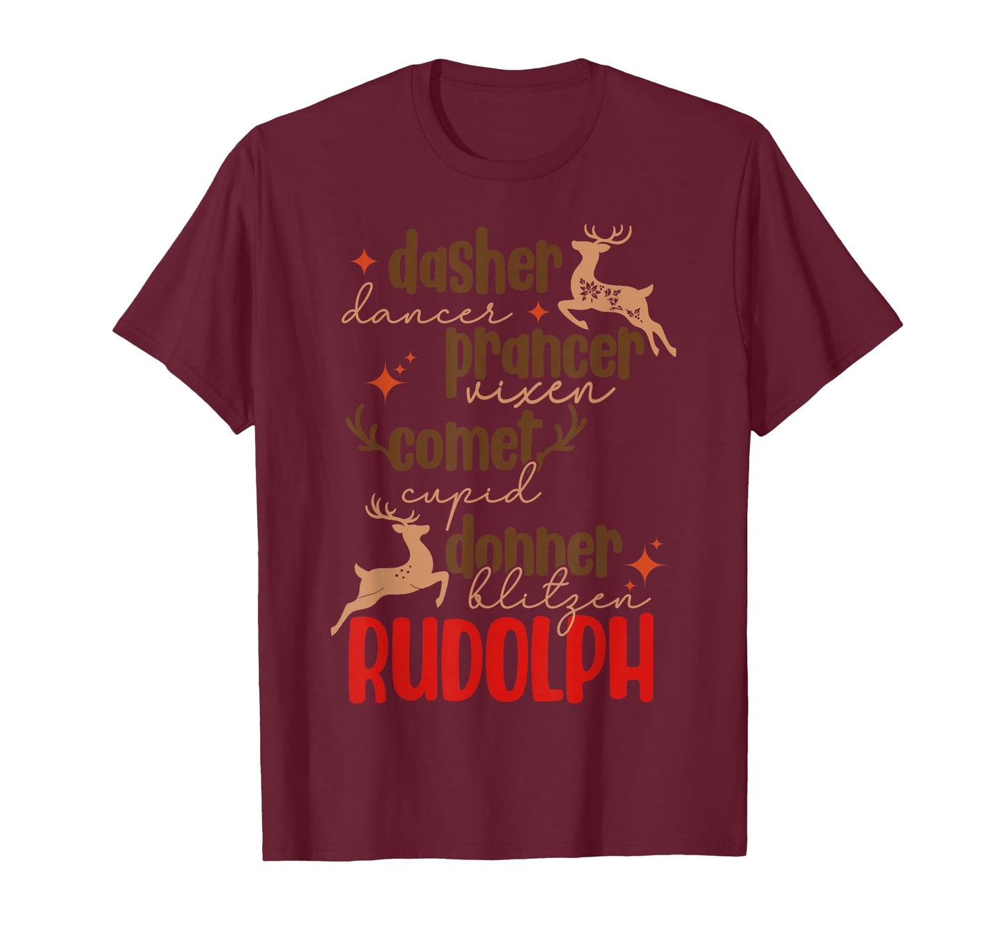 Funny Santa Christmas Reindeer Name List Men Womens Kids T-Shirt