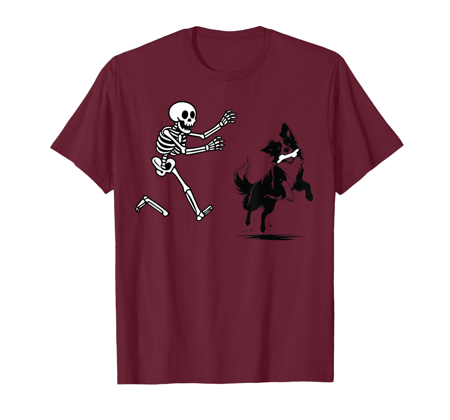 Funny Border Collie Running Skeleton Halloween T-Shirt