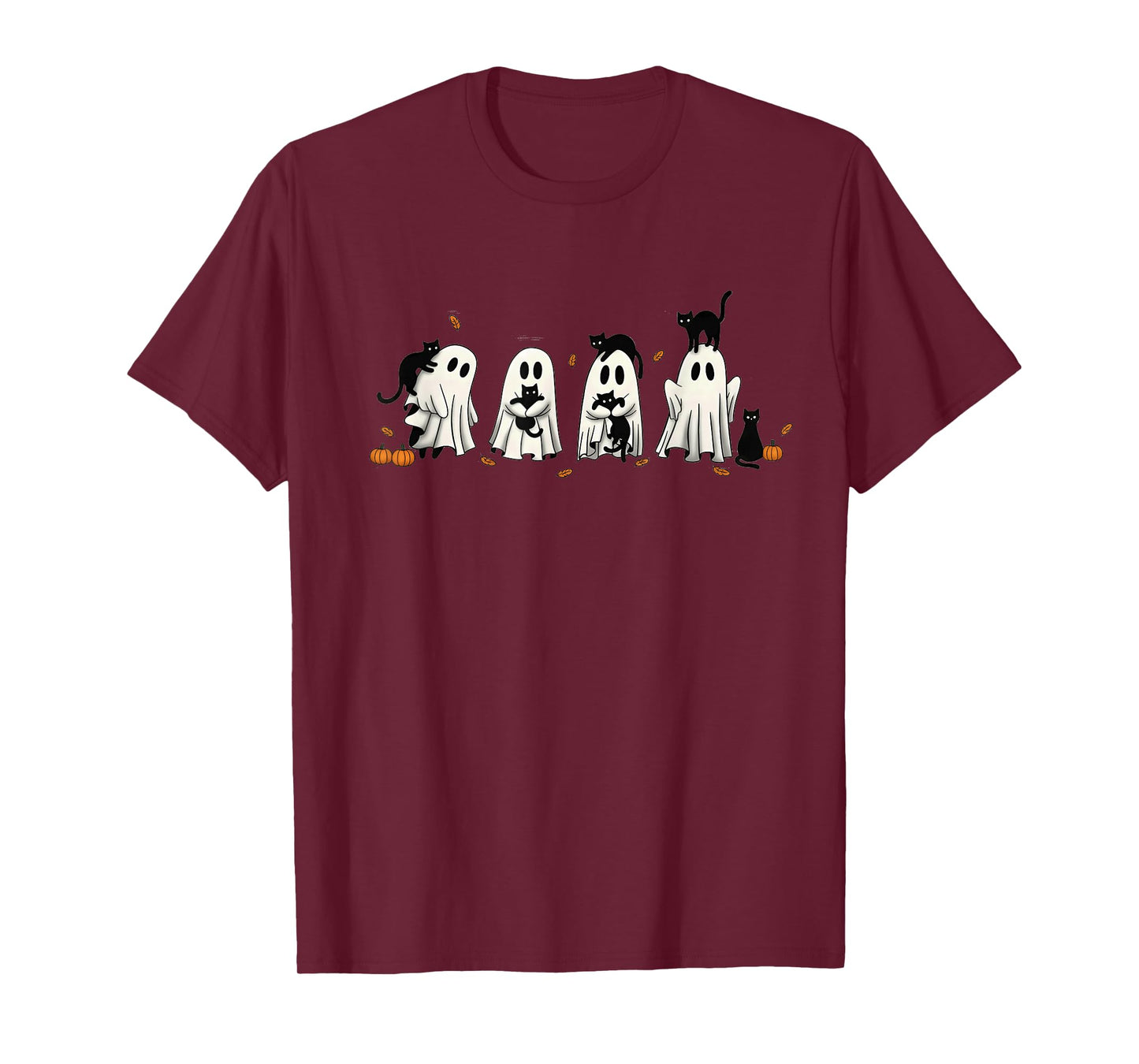 Halloween Black Cat and Ghost Spooky Season Cute Autumn T-Shirt