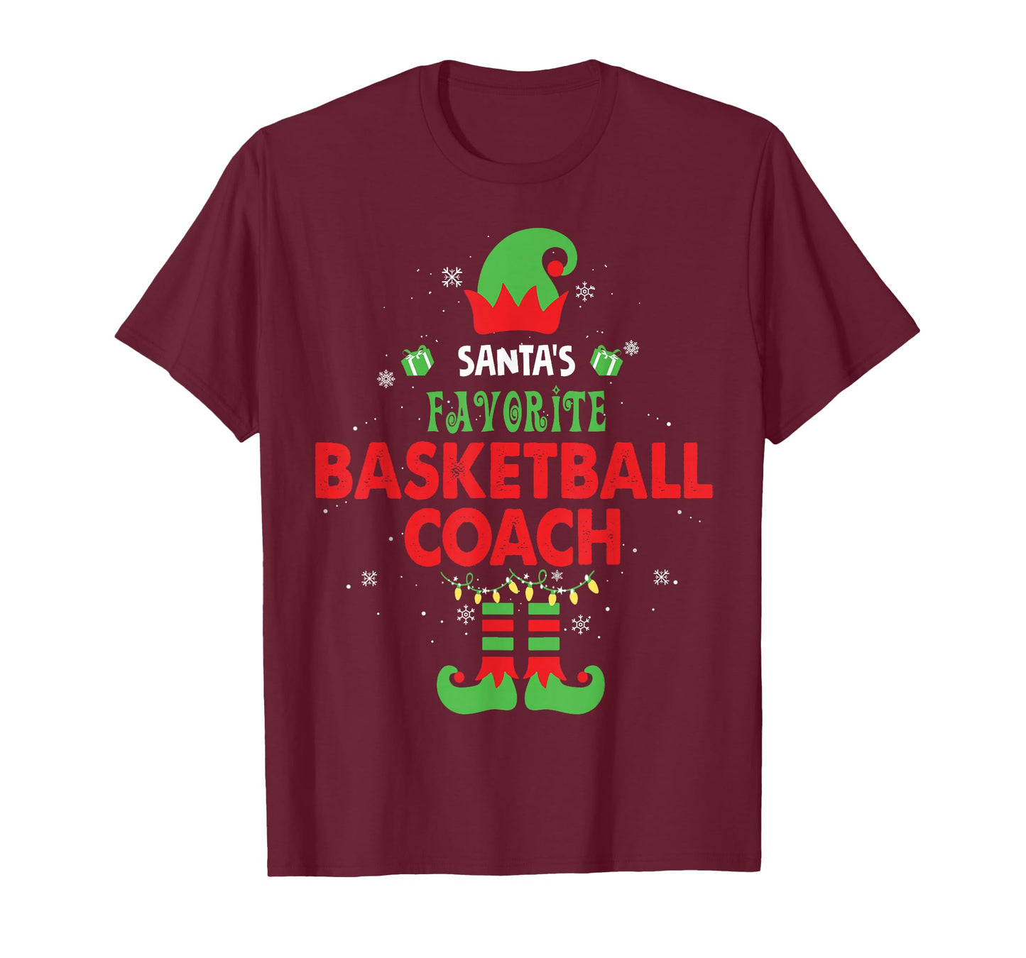 Santa's Favorite Basketball Coach Funny Elf Family Xmas T-Shirt