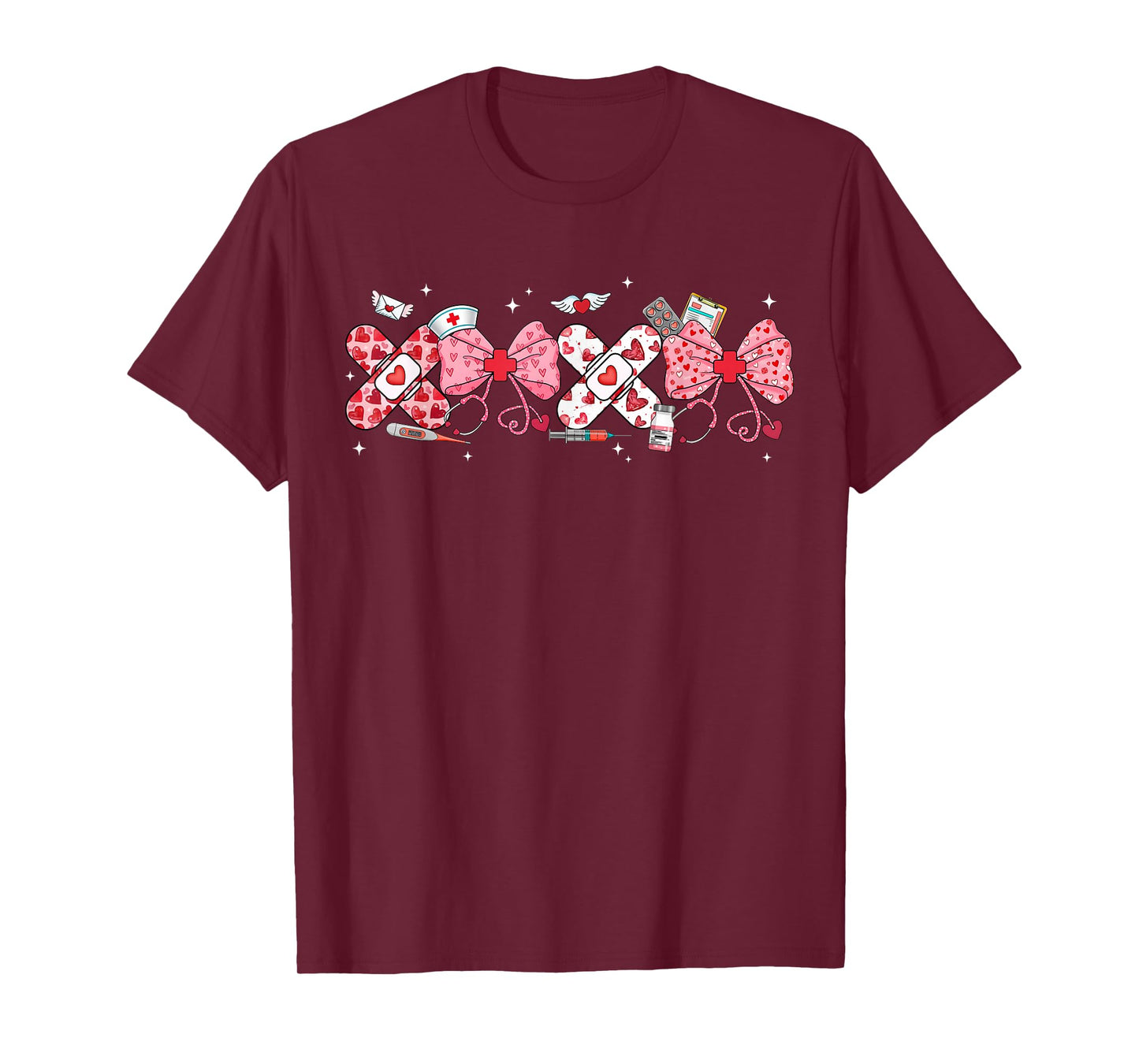 Valentine Nurse XOXO Pink Bow Stethoscope RN PCT CNA Women T-Shirt