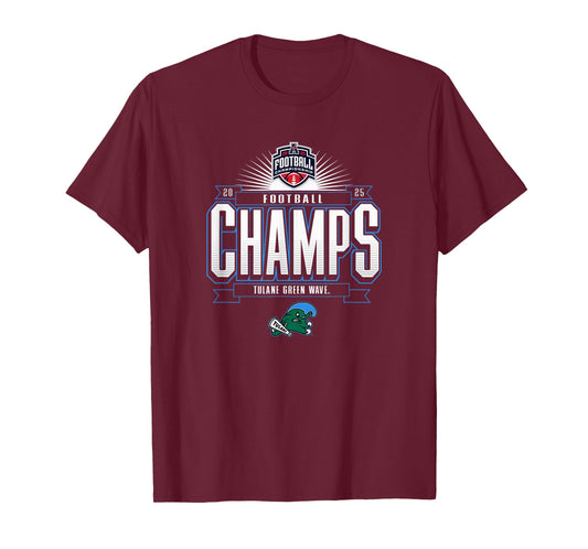 Tulane Green Wave AAC Champs 2025 Football Locker Room T-Shirt