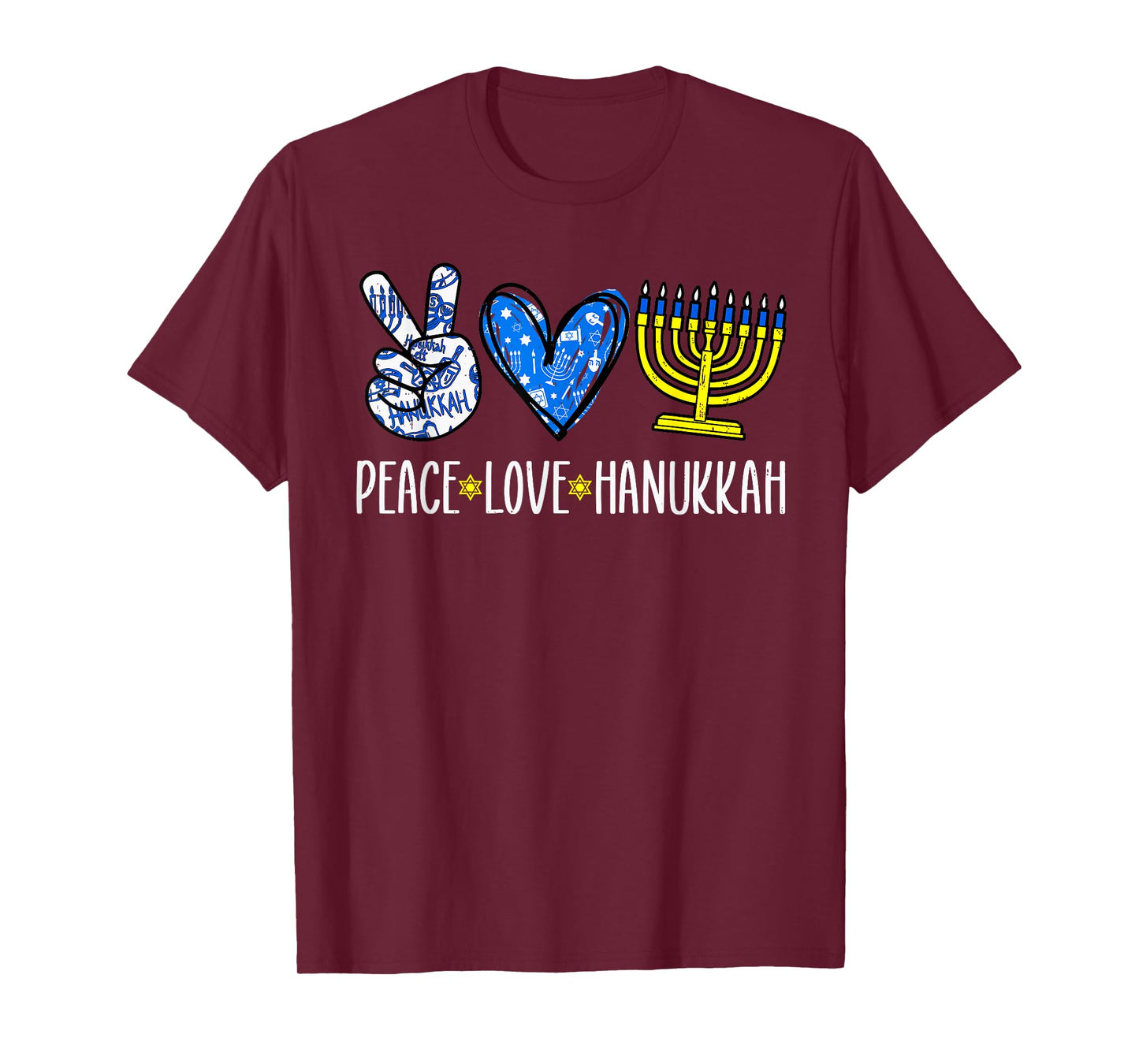 Peace Love Hanukkah Jewish Menorah Chanukah Womens Girl Kids T-Shirt