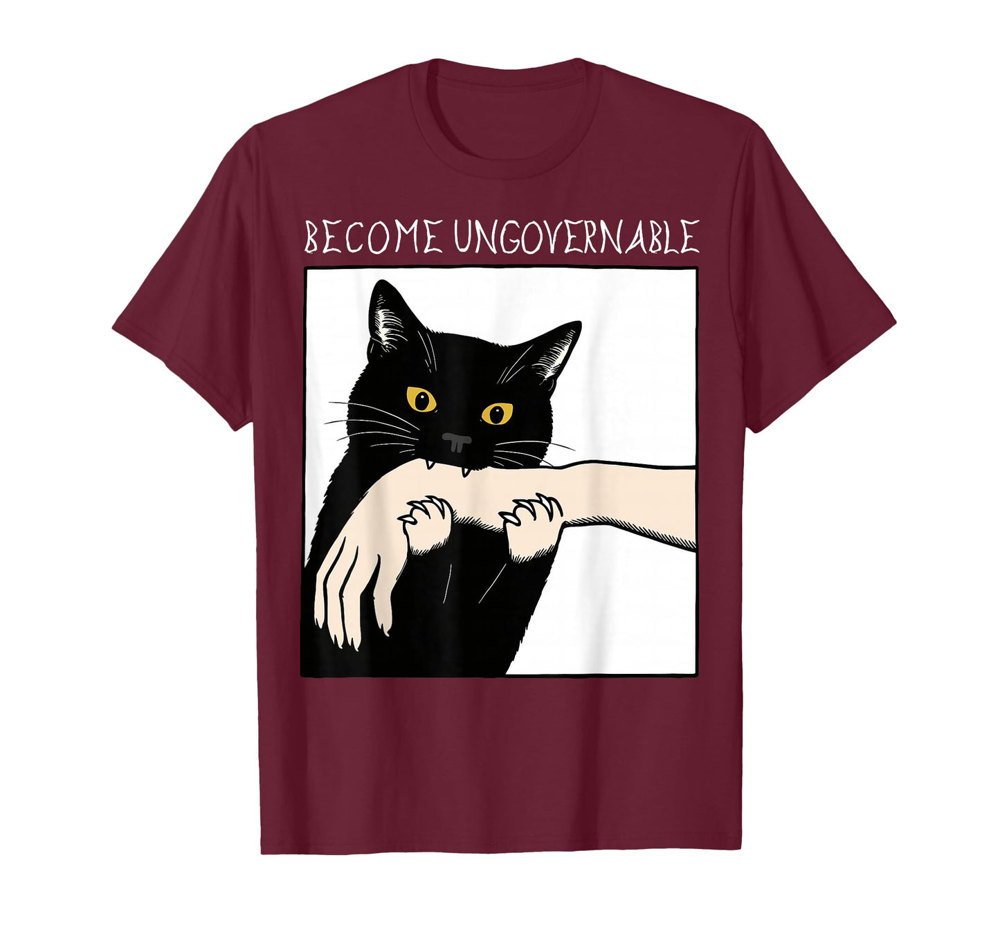 Become Ungovernable - Black Cat Biting Hand Funny Meme T-Shirt