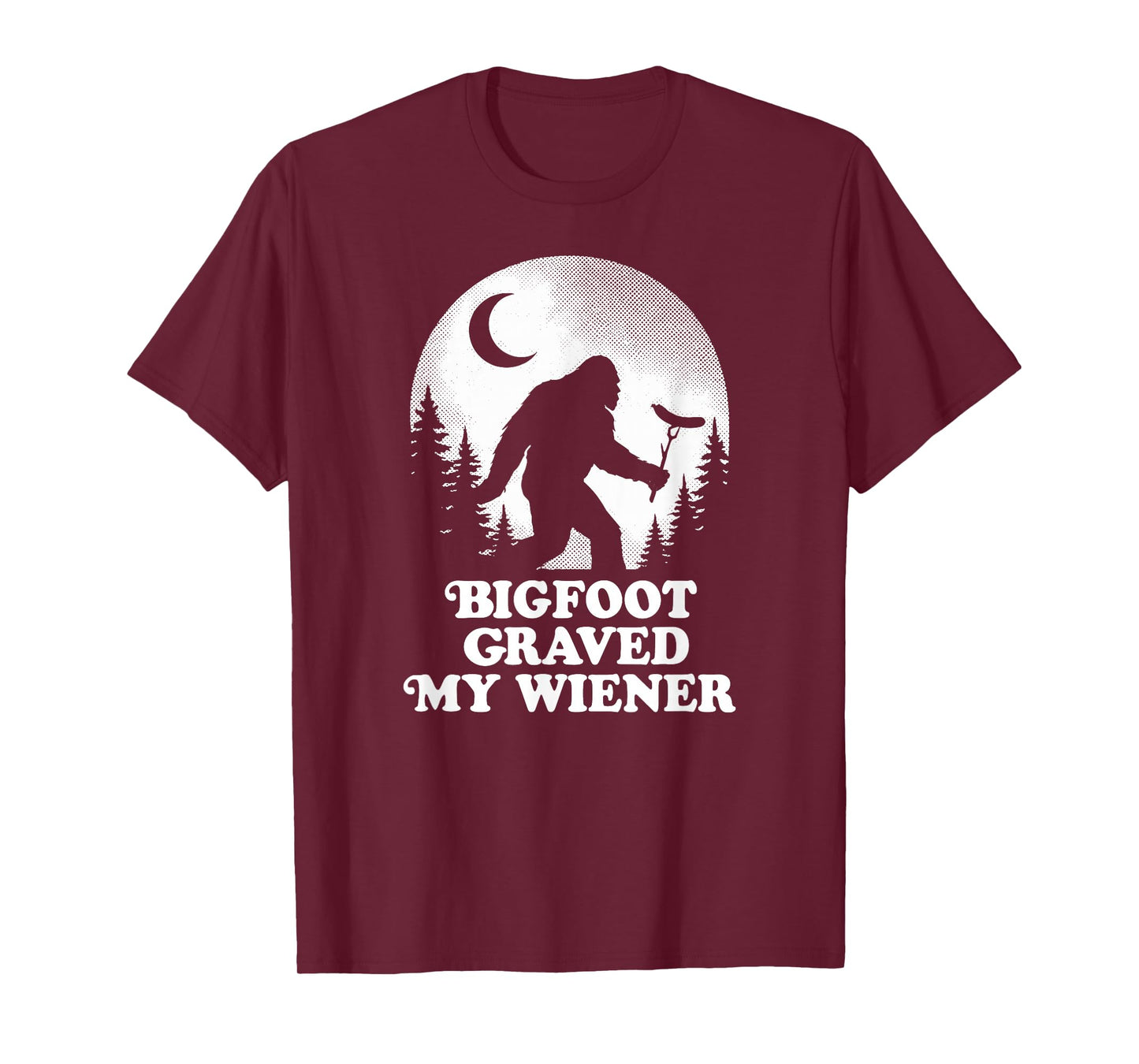 Funny Bigfoot Grabbed My Wiener Retro Sasquatch Moon T-Shirt