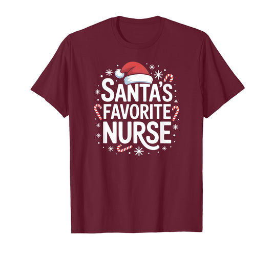 Santa's Favorite Nurse Christmas Candy Canes Snowflakes Vibe T-Shirt