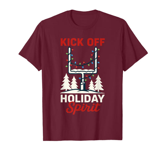 Kick Off Holiday Spirit Christmas Football T-Shirt