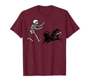 Funny Akita Running Skeleton Halloween T-Shirt