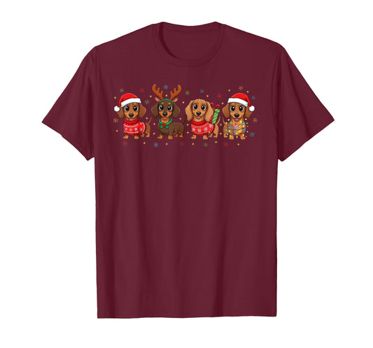 Christmas Xmas Lights Dachshund Dog Lover Pajamas Holiday T-Shirt