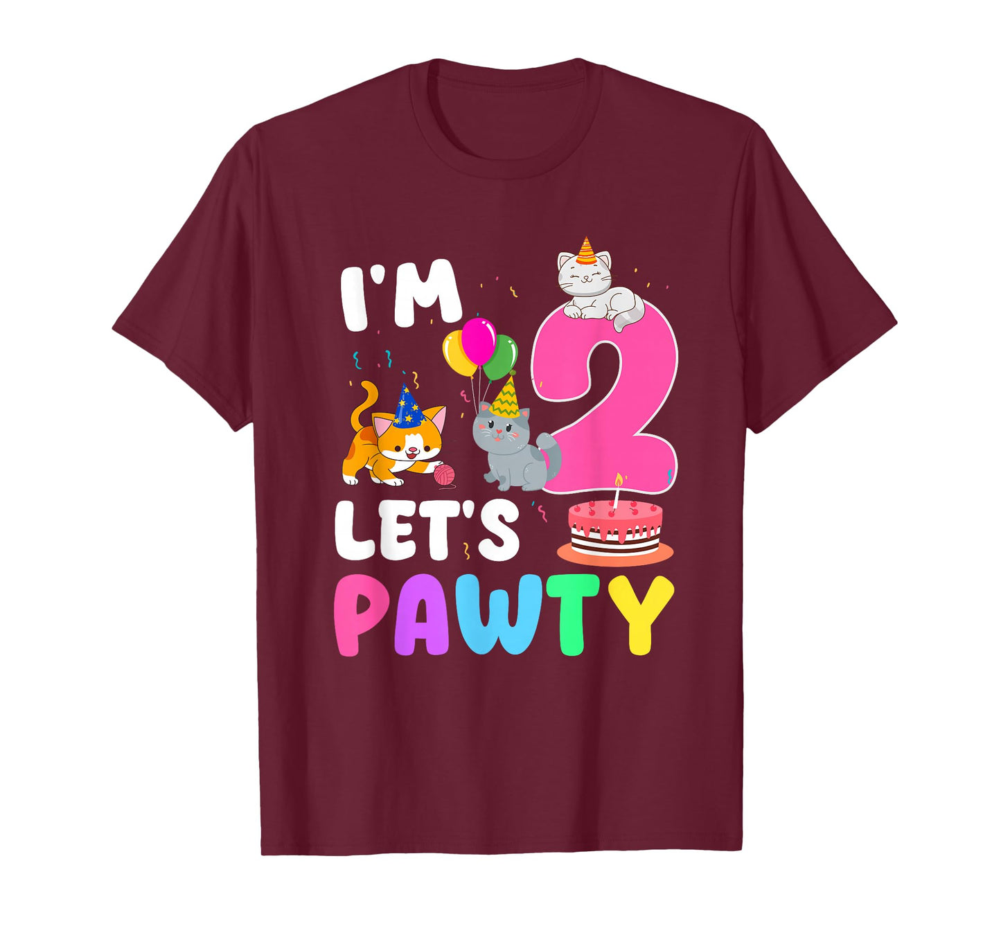 I'm 2 Let's Pawty 2 Year Old Birthday Girl Cat Theme Party T-Shirt
