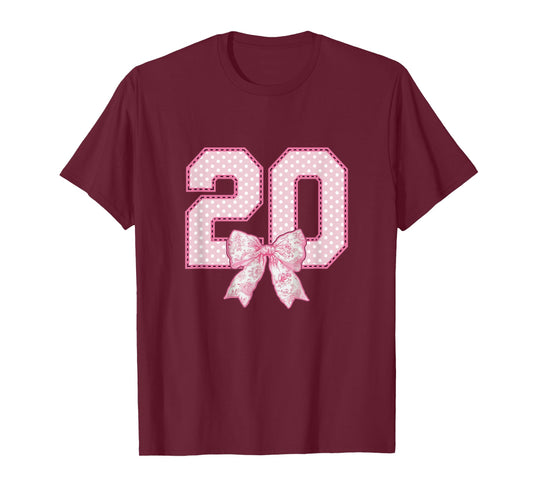 20th Birthday Shirt Women Coquette Bow 20 Year Old Birthday T-Shirt