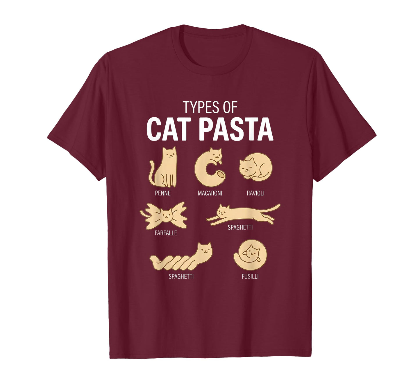 Funny Types of Cat Pasta Cute Kawaii Cat Lover Men Women T-Shirt