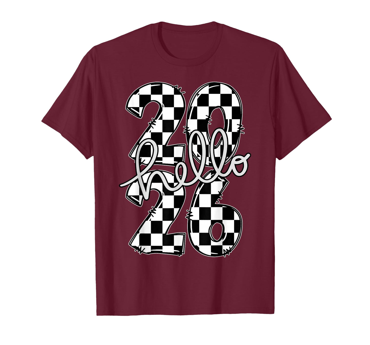 Checkered Hello 2026 New Year's Eve Party Family Matching T-Shirt