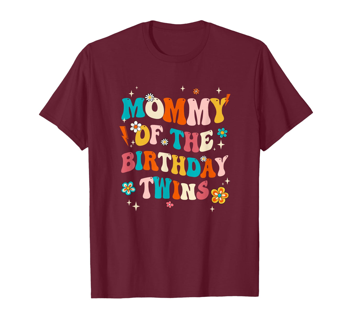 Mommy of The Birthday Twins Boys Girls Party Retro Bday T-Shirt
