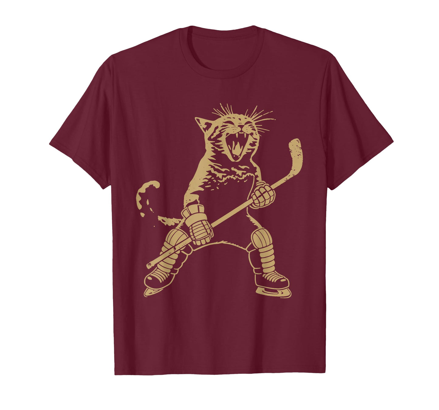 Cat Playing Hockey On Ice Fun Sports Cat Fan Vintage Design T-Shirt
