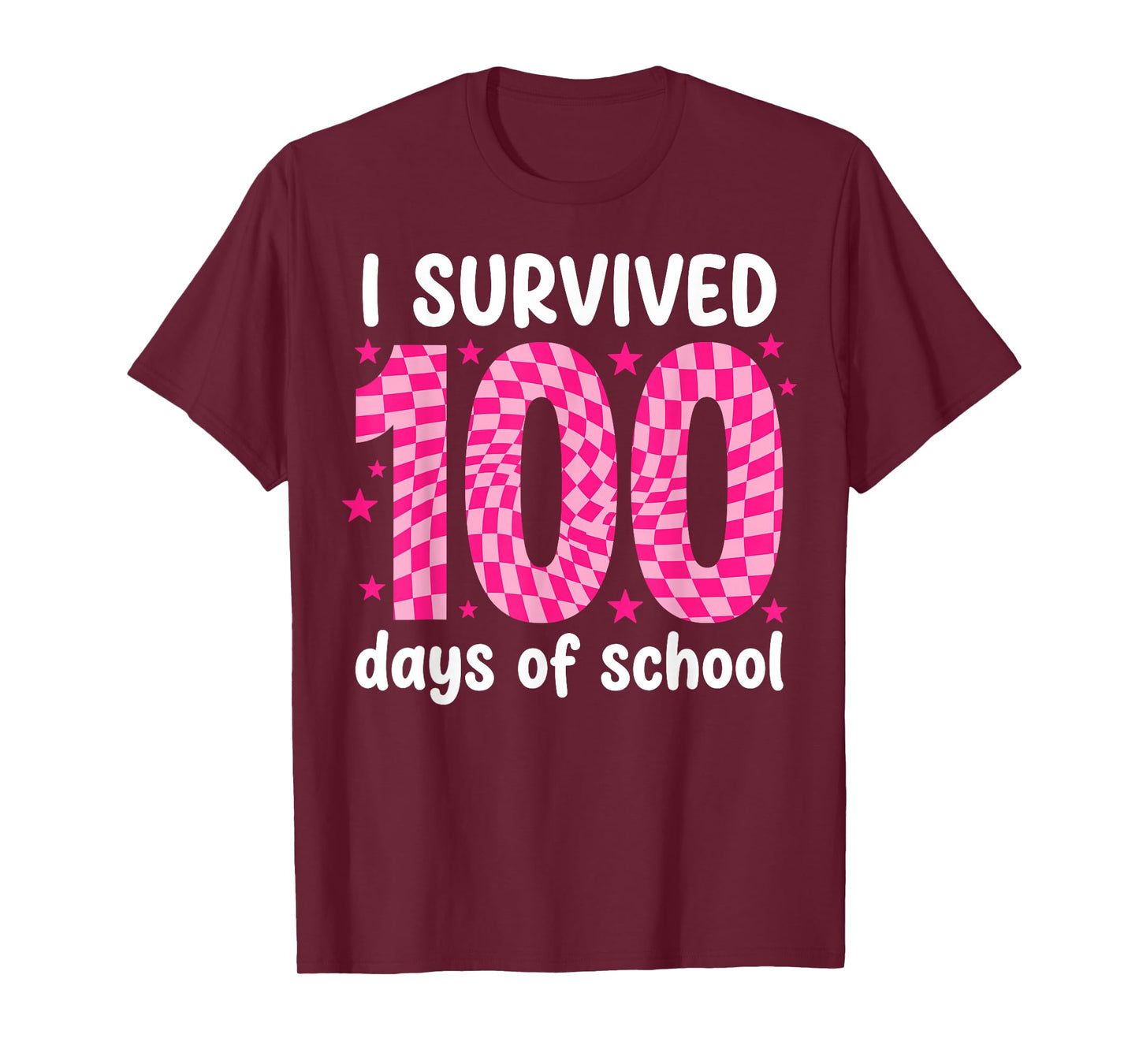 100 Days of School Pink Groovy Checkered Preppy Retro T-Shirt