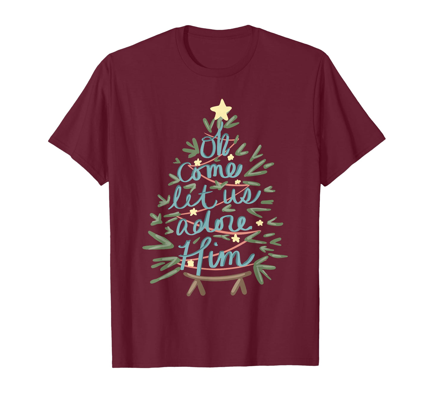 Vintage O Come All Ye Faithful Religious Christian Xmas Tree T-Shirt