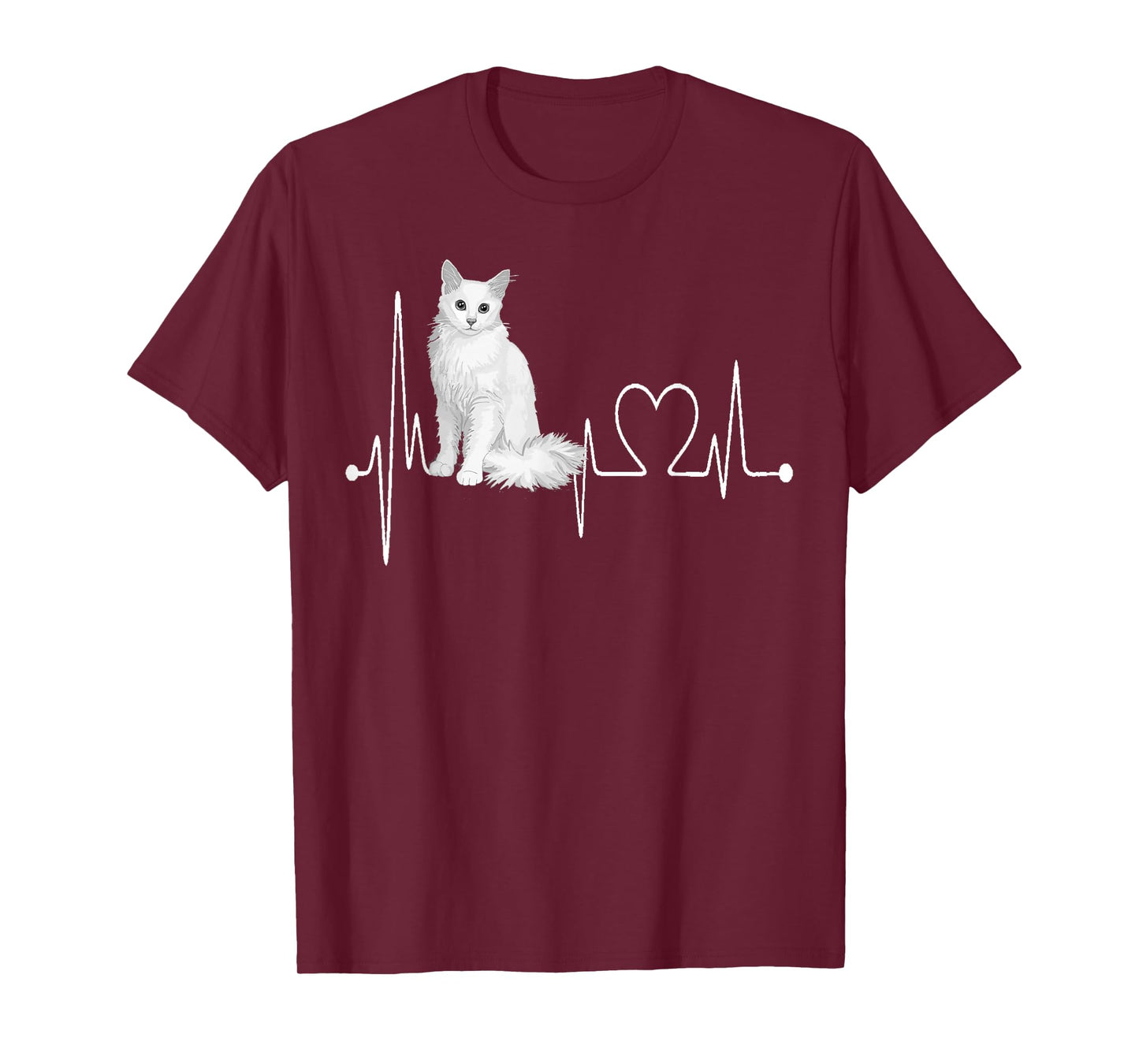 Turkish Angora Cat Heartbeat EKG Funny Cats & Kitten Lovers T-Shirt