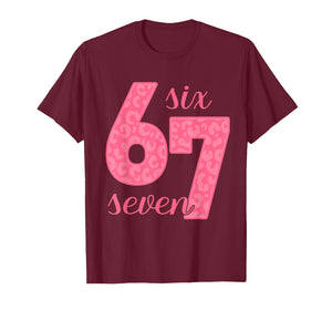 Six Seven Meme 6-7 Number Leopard Pink Gen Z Gen Alpha T-Shirt