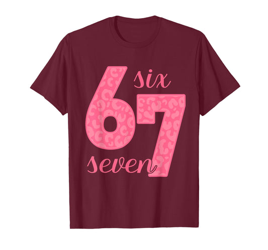 Six Seven Meme 6-7 Number Leopard Pink Gen Z Gen Alpha T-Shirt