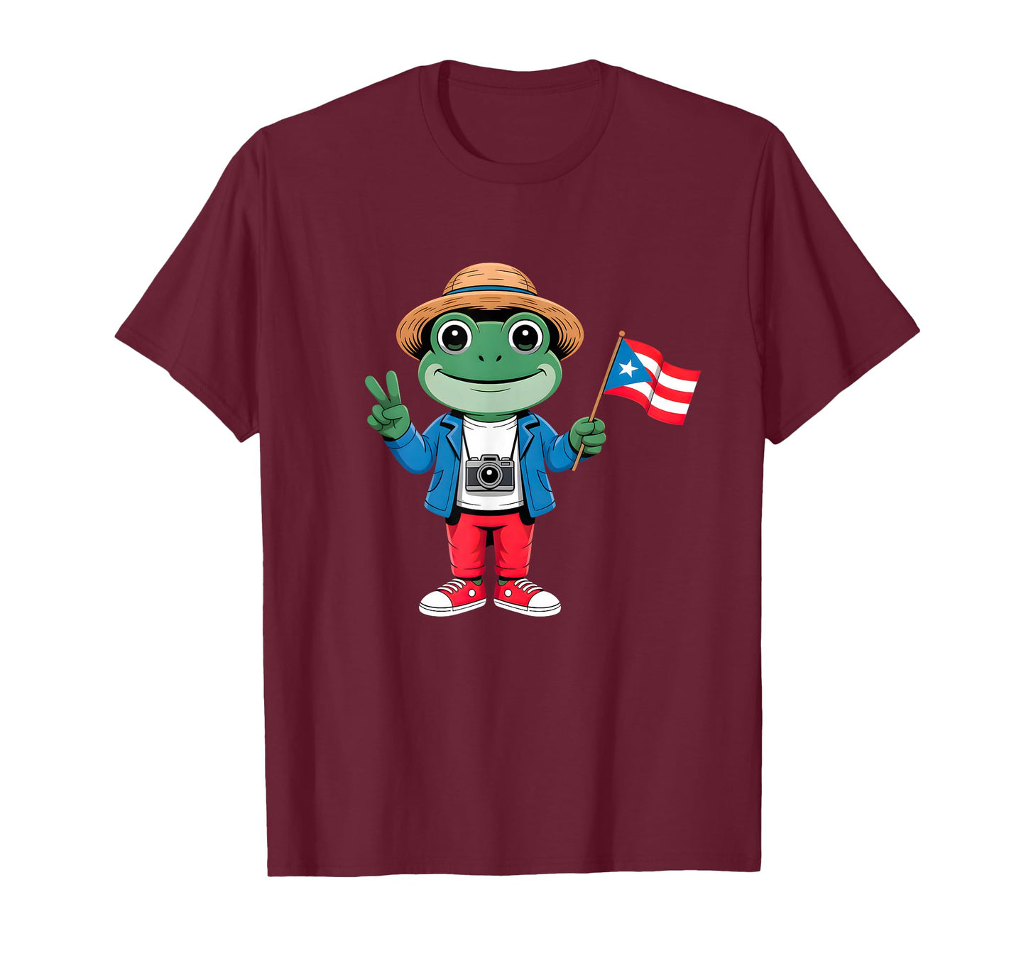 Coqui Frog Puerto Rico Flag Peace Sign for Kids Girls T-Shirt