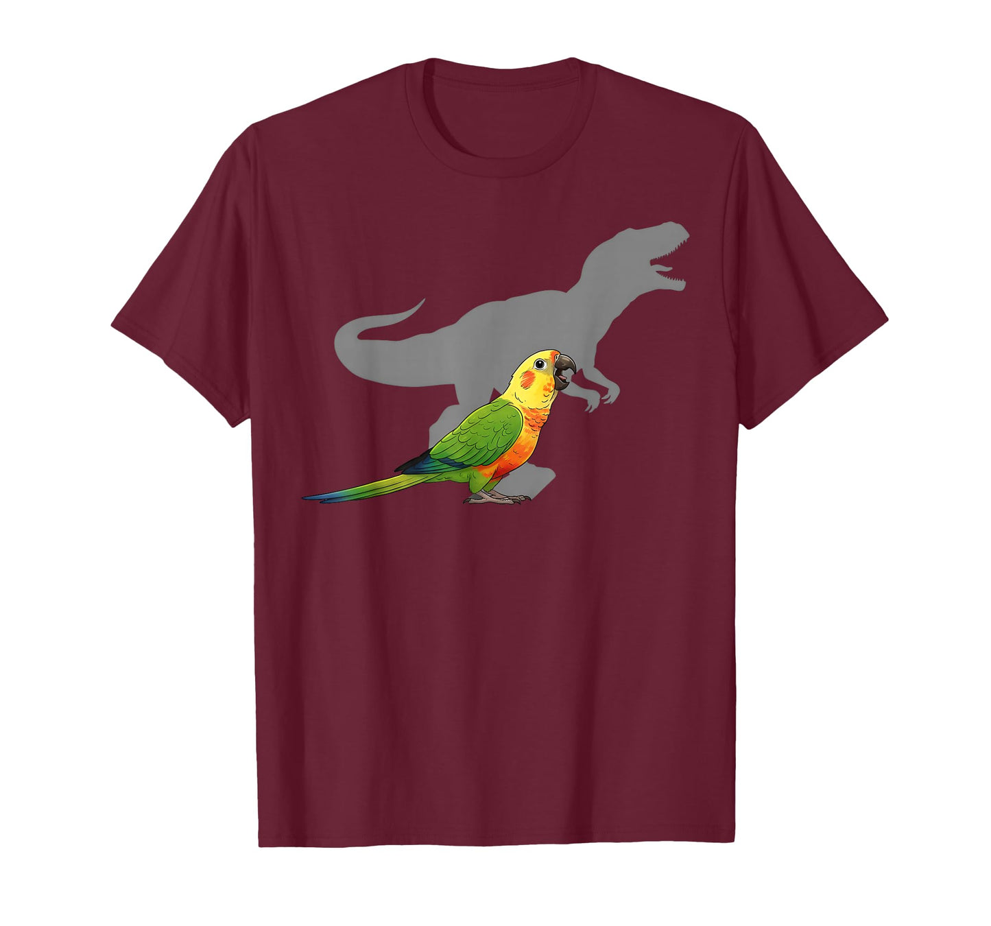Jenday Conure with T rex Shadow Bird Lovers T-Shirt