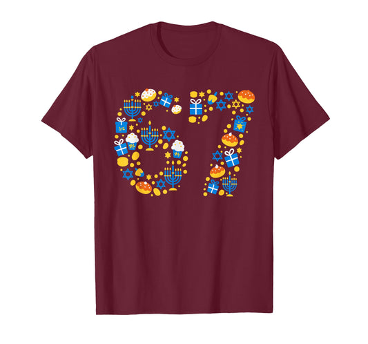 Hanukkah 67 Six Seven Meme Jewish Menorah Chanukah Pajama T-Shirt