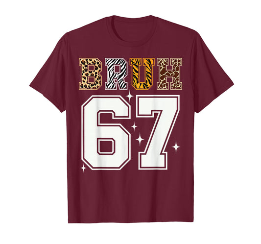 Bruh 67 Meme Tee Six Seven Kids Boys Animal Print T-Shirt