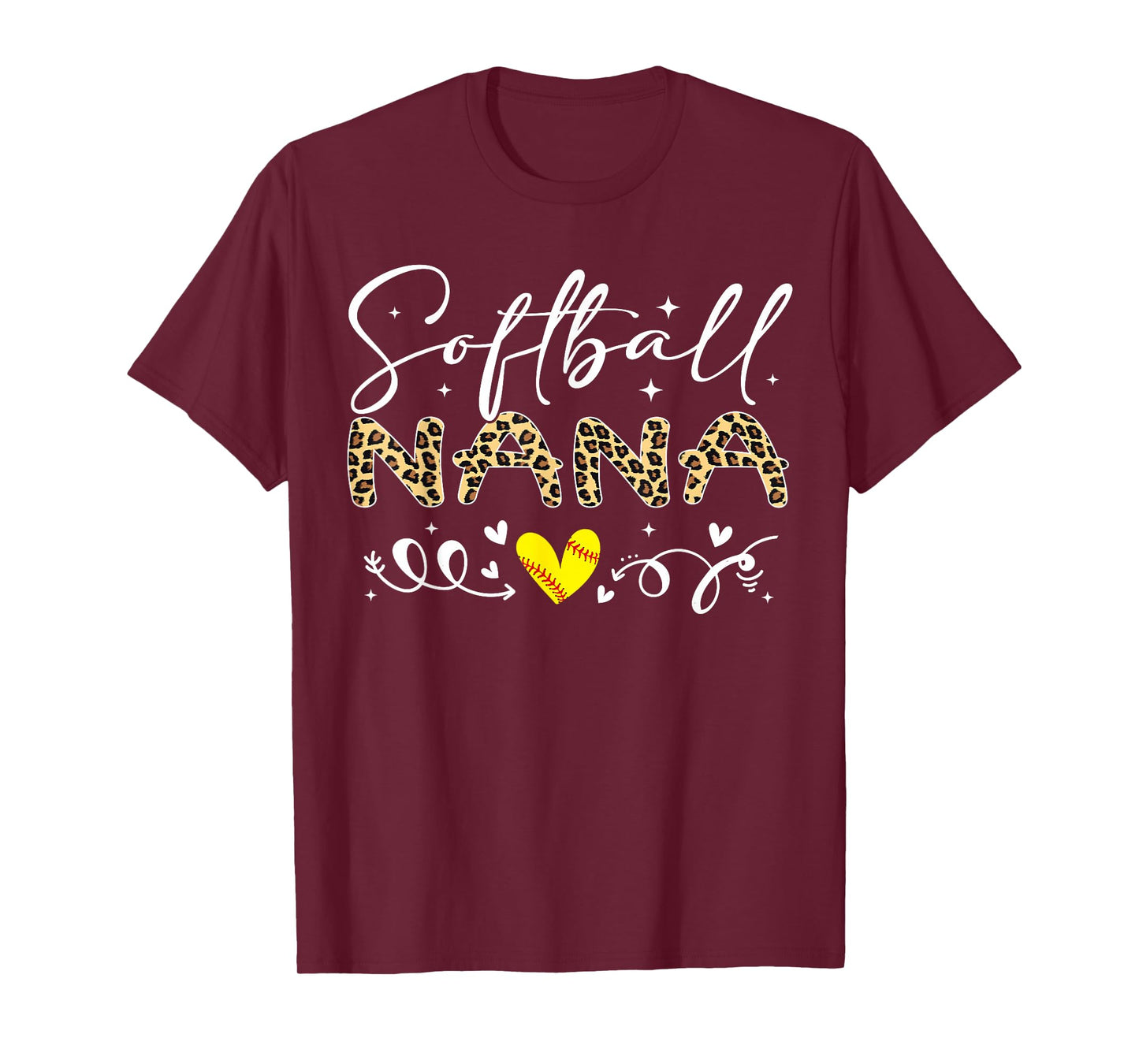 Softball Nana Leopard Softball Heart T-Shirt