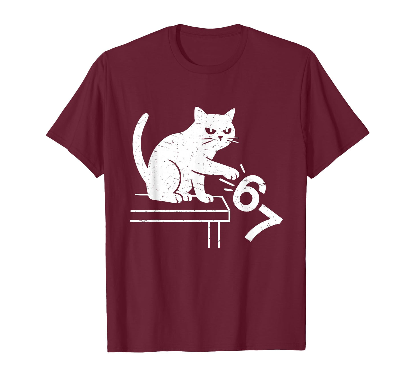 Anti Six Seven Cat Meme Funny 6 7 Meme Cat Knocking Off 67 T-Shirt