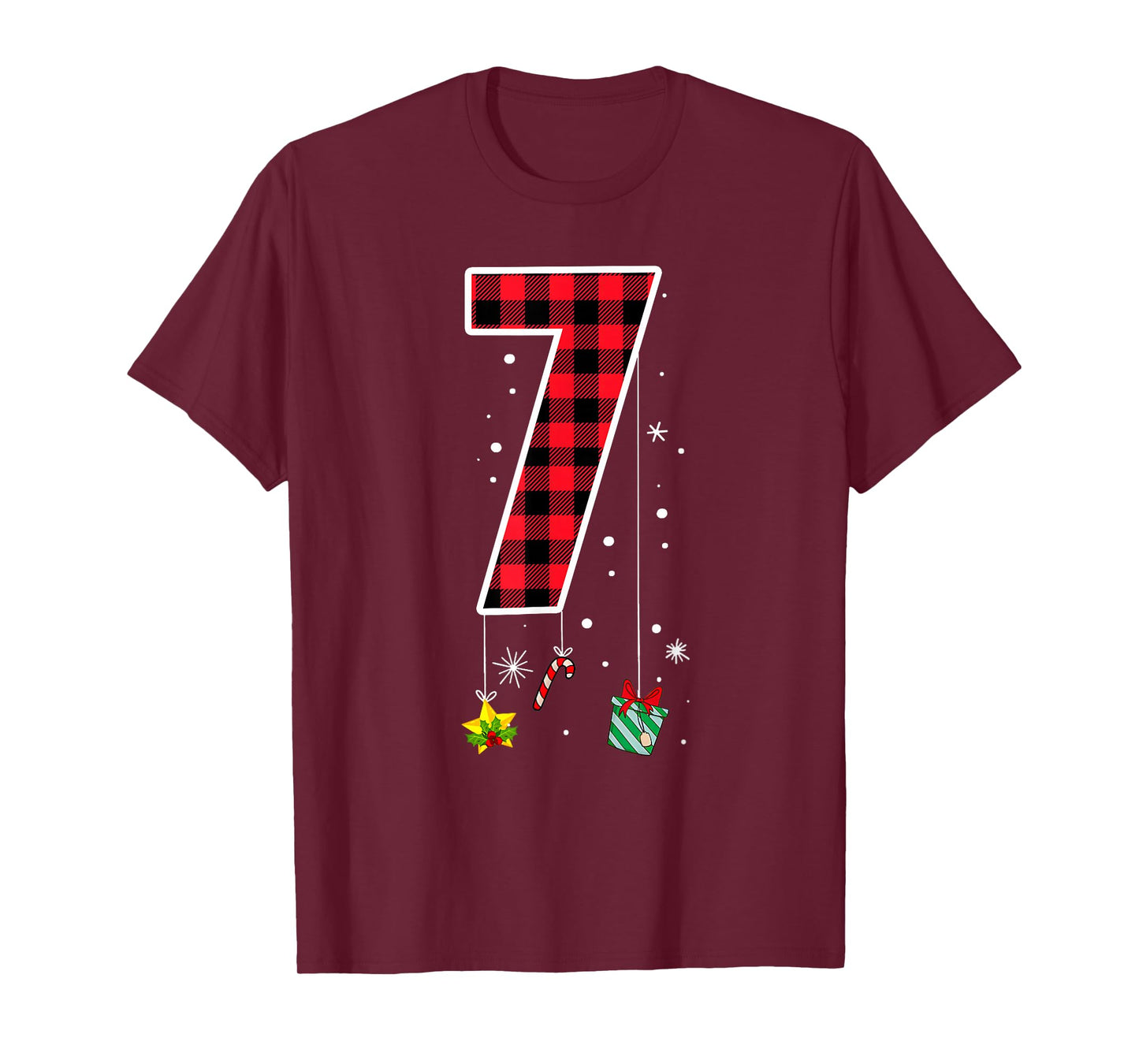 Number 7 Funny Meme Saying 6 7 Six Seven Christmas Red Plaid T-Shirt