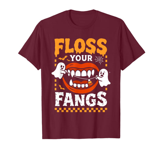 Retro Funny Teeth Floss Your Fangs Dentist Spooky Halloween T-Shirt