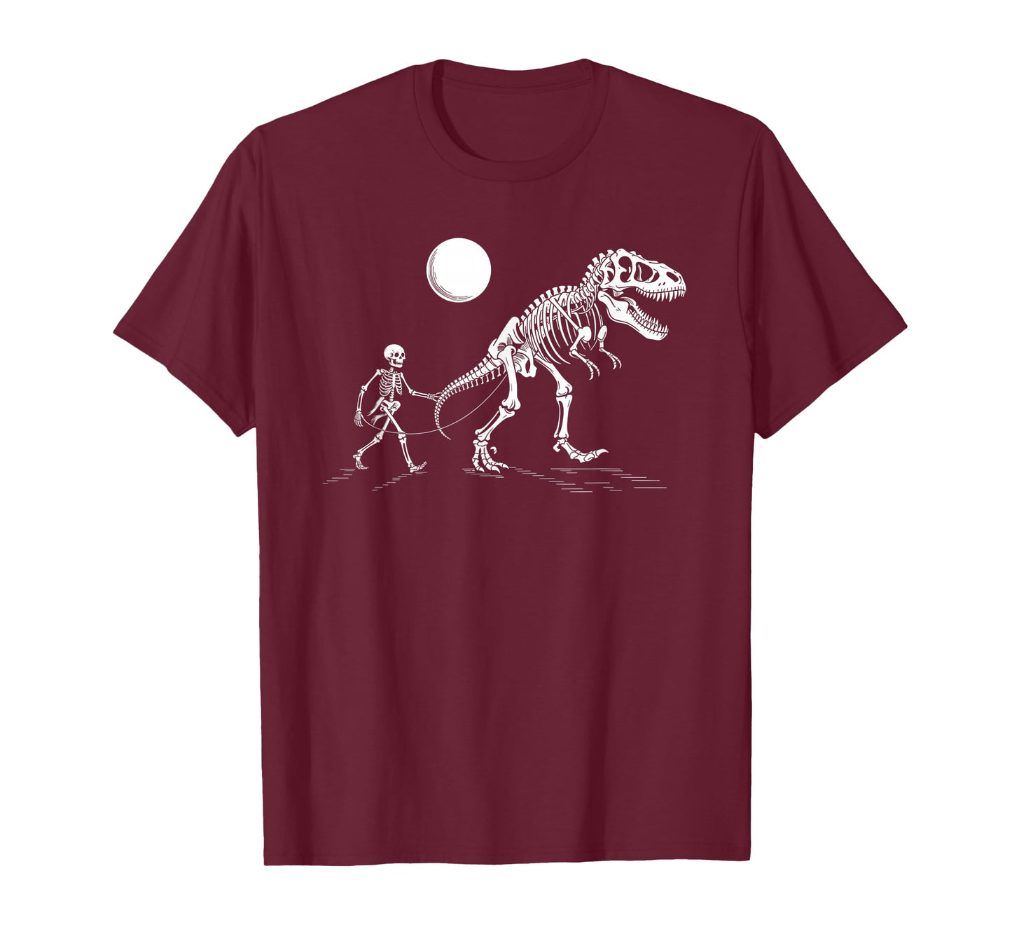 Skeleton Walking Dinosaur Under Full Moon Graphic T-Shirt