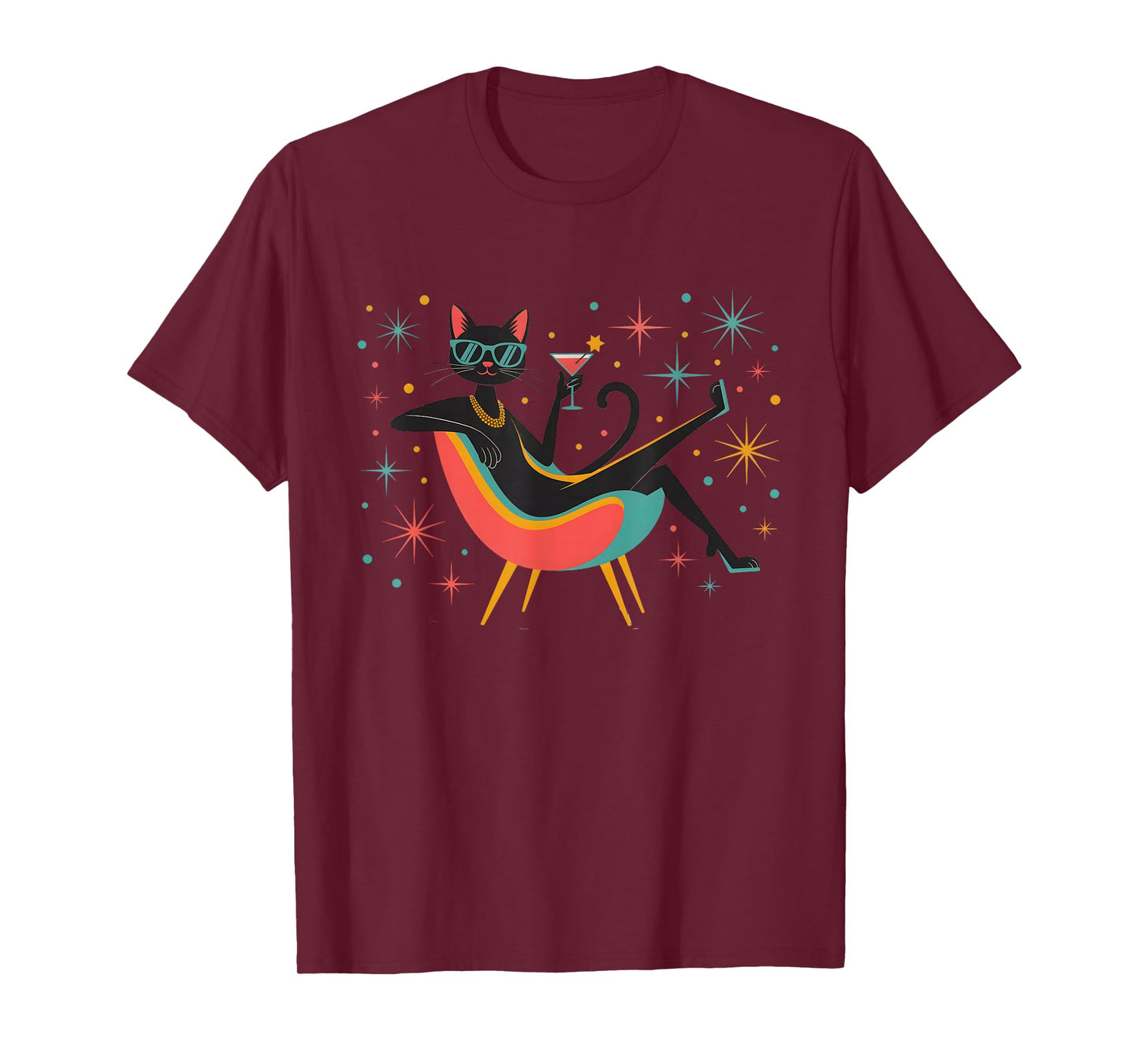 Midcentury Mid Century Cat Retro Atomic Age 50s 60s Cats Art T-Shirt