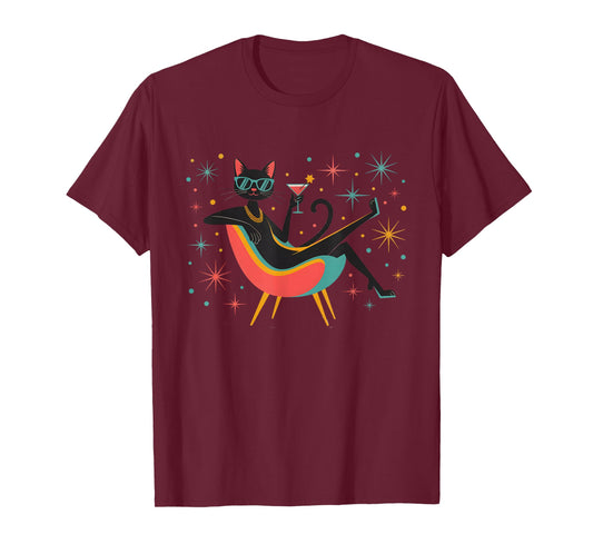 Midcentury Mid Century Cat Retro Atomic Age 50s 60s Cats Art T-Shirt