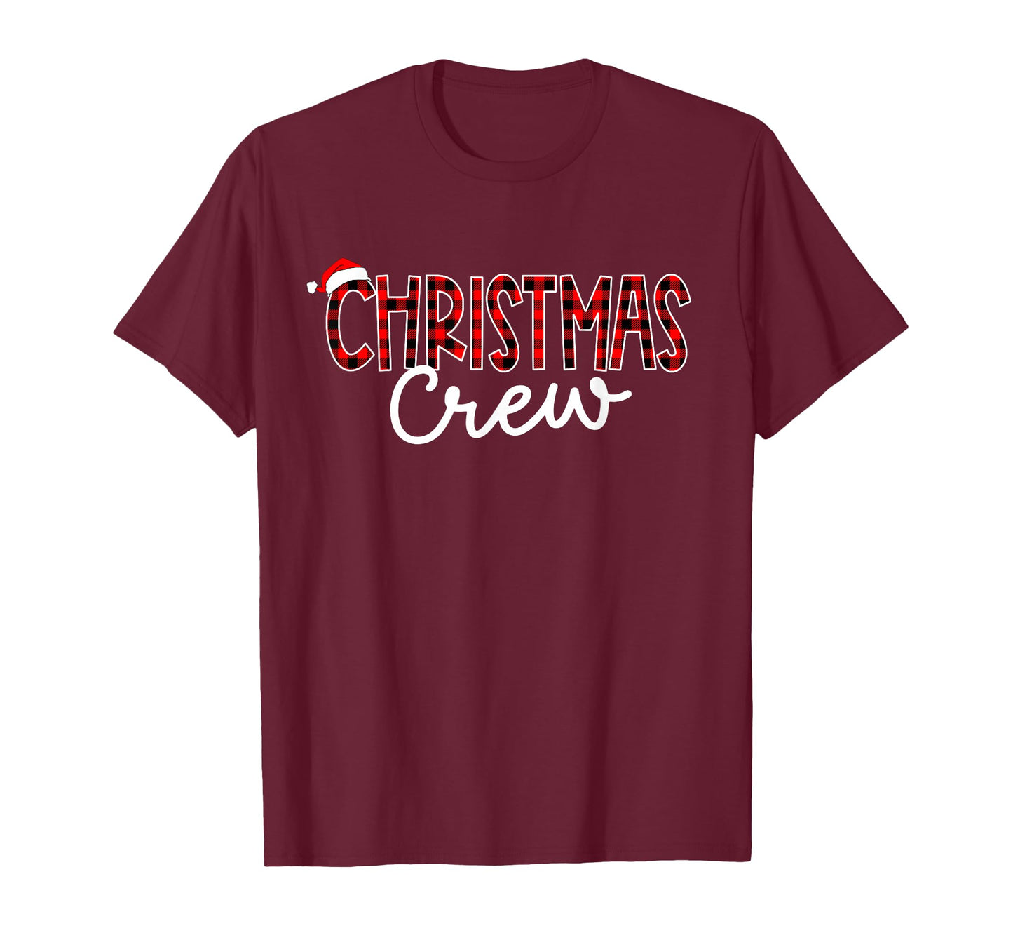Funny Crew Santa Hat Christmas Red Plaid Xmas Family Pajamas T-Shirt
